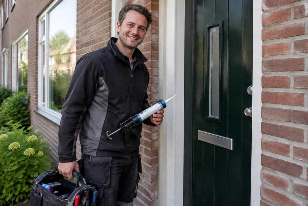 Vakman van Kitbedrijf Krommenie bij de voordeur van een woning